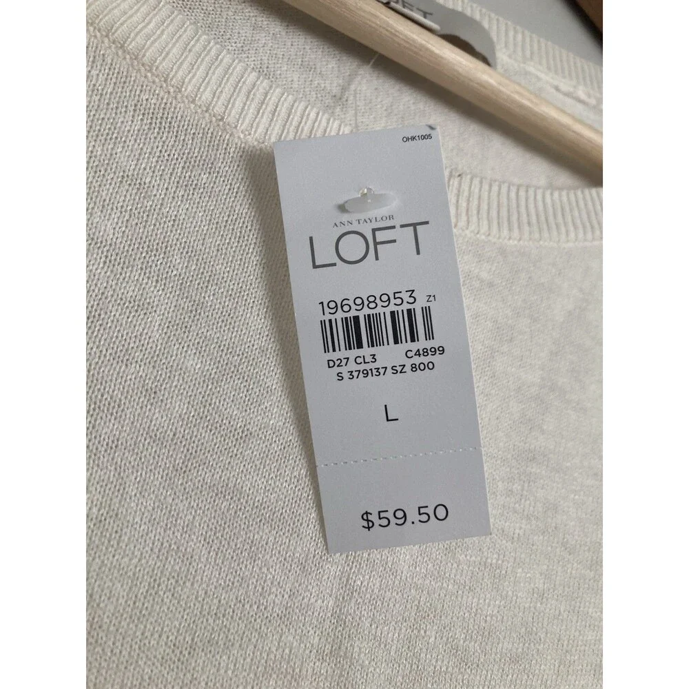 New LOFT Lace Appliqué Knit Sweater LARGE Ivory Long Sleeve